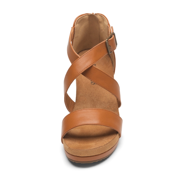 Ankle Strap Open-Toe Platform Wedge Sandals - CAMEL PU - 2